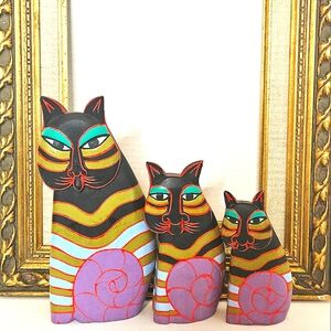 Vintage Laurel Burch Wood Hand Painted Cats Figurines Statue